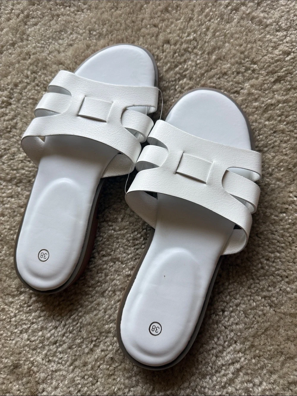 Women's White Slide Sandals with Decorative Double-Loop Strap